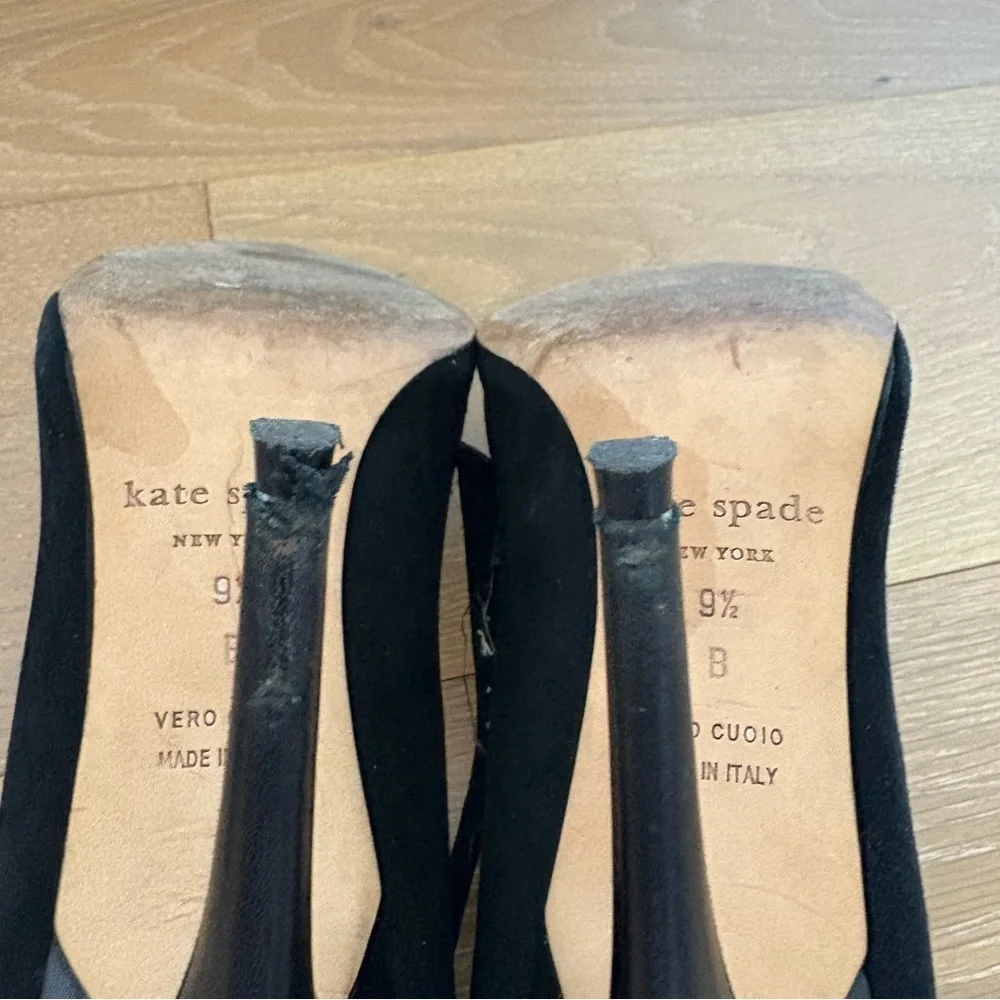 Kate Spade Liza Black Suede Leather Pointed Toe Heels Size 9.5 Ankle Strap